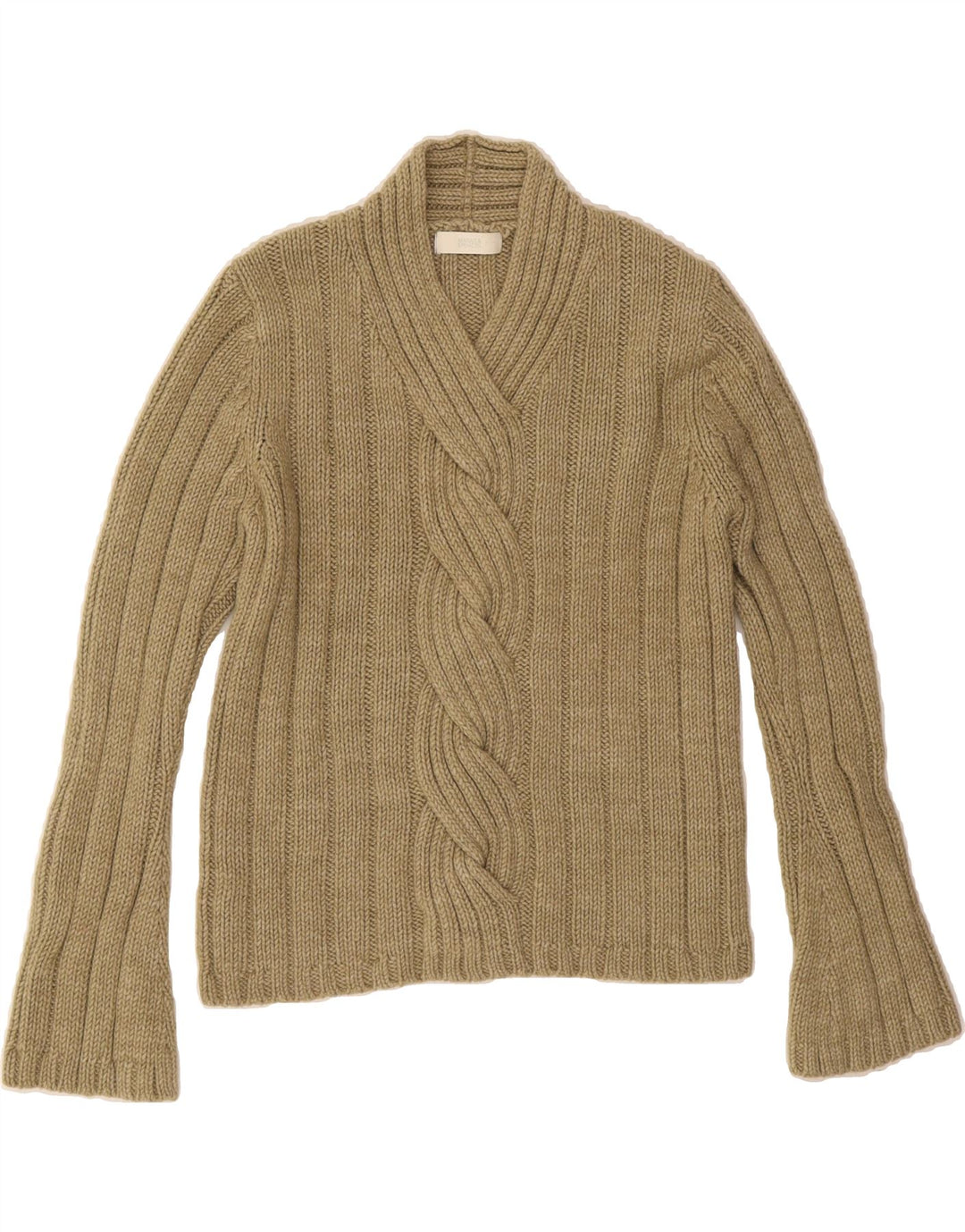 MARKS & SPENCER Womens V-Neck Jumper Sweater UK 14 Medium  Beige Acrylic Vintage Marks & Spencer and Second-Hand Marks & Spencer from Messina Hembry 
