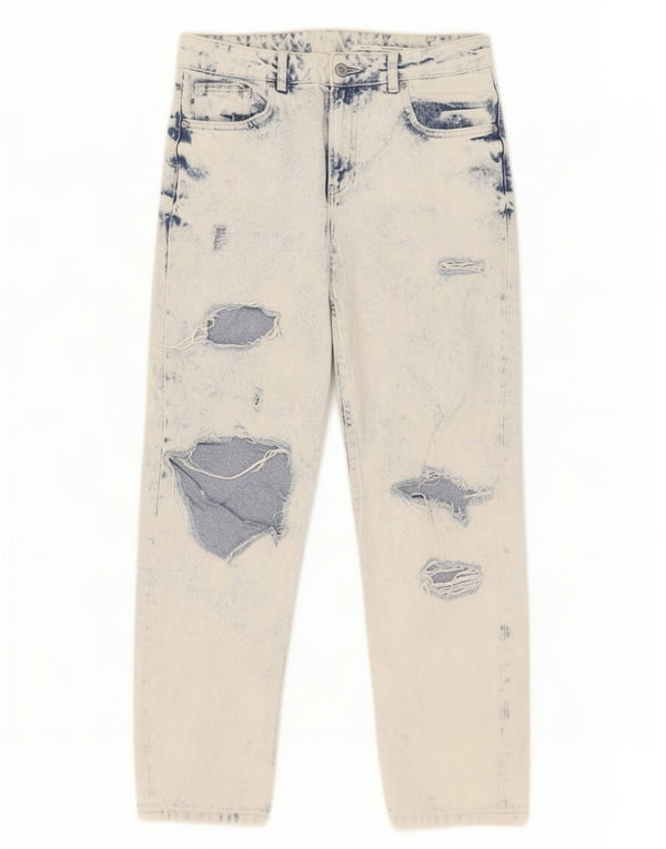 Zara Jeans Rectos De Corte Relajado Desgastados para Mujer EU 36 XS W26 L27 Azul