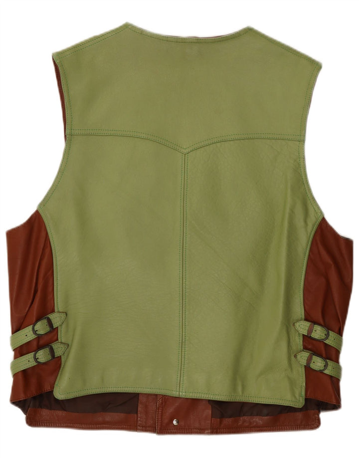 Chaleco de cuero vintage para hombre Bloque de color verde grande
