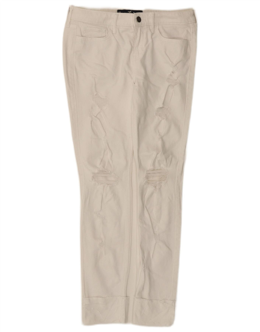 HOLLISTER Vaqueros pitillo desgastados de cintura baja para mujer W26 L28 Algodón blanco