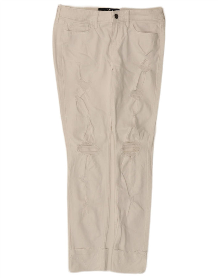 HOLLISTER Vaqueros pitillo desgastados de cintura baja para mujer W26 L28 Algodón blanco