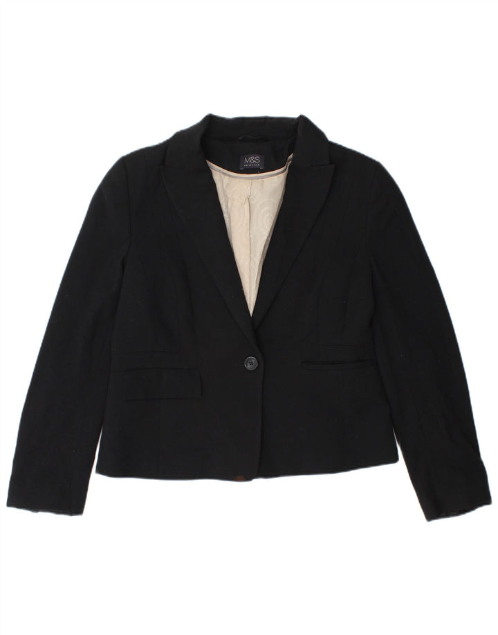 Marks & Spencer Chaqueta tipo blazer corta con 1 botón para mujer, talla 44, talla M, color negro