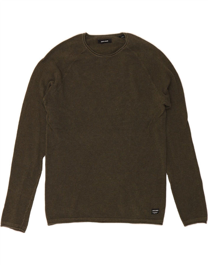 JACK & JONES Mens Crew Neck Jumper Sweater Medium Khaki Cotton Vintage Jack & Jones and Second-Hand Jack & Jones from Messina Hembry 