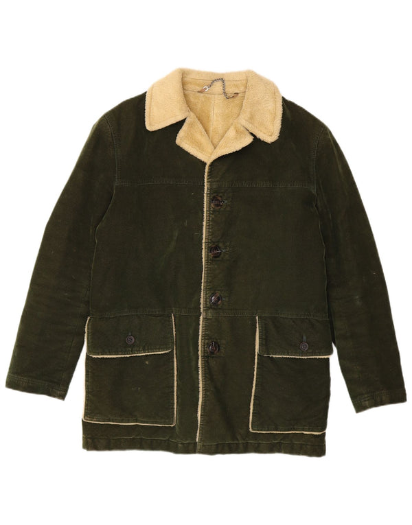 Vintage hombres Sherpa Fleece abrigo Reino Unido 38 bloque de color verde medio
