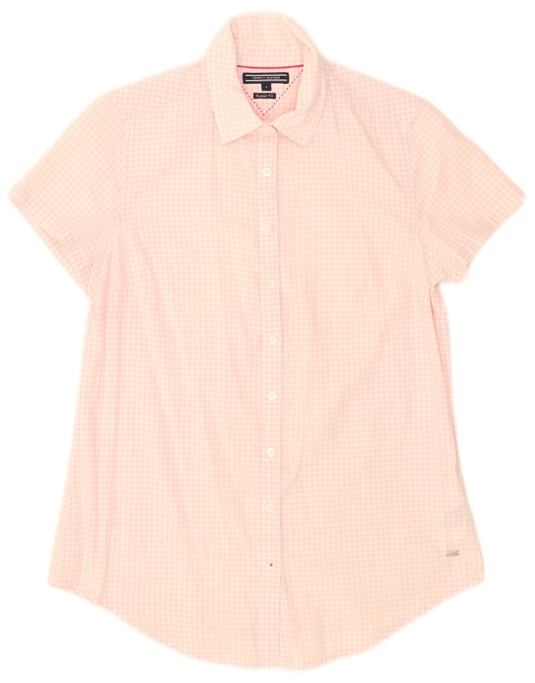 Tommy Hilfiger Camisa de manga corta para mujer US 4 Small Pink Gingham
