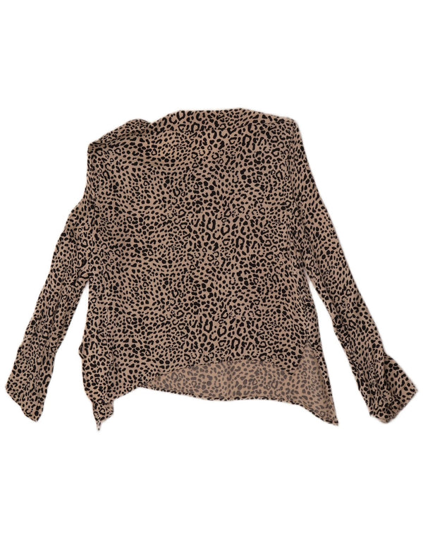 Zara Top corto asimétrico de manga larga para mujer UK 42 Estampado animal beige medio