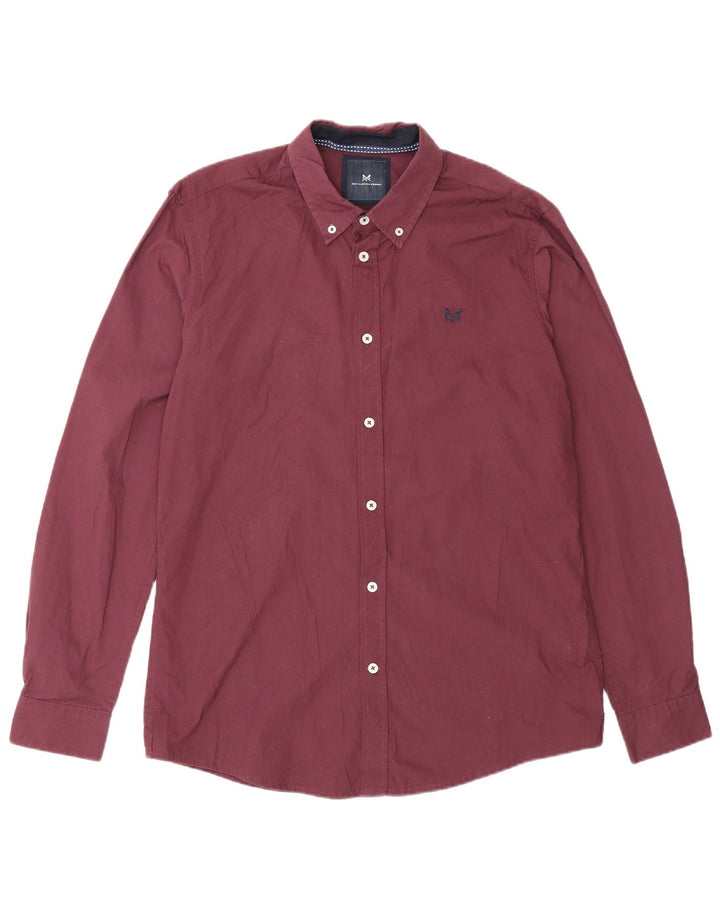 Crew Clothing Camisa ajustada para hombre, color burdeos mediano con manchas