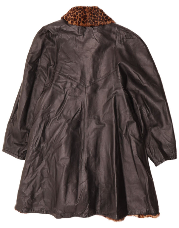 Vintage mujer abrigo de cuero reversible de gran tamaño IT 46 Grande Negro