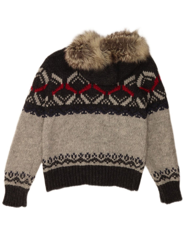 Benetton Suéter Cárdigan Con Capucha Para Mujer ES 40 Pequeño Gris Fair Isle Acrílico