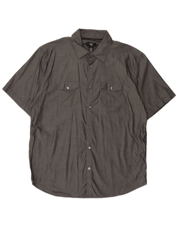 CALVIN KLEIN Camisa de manga corta para hombre Grande Gris Algodón