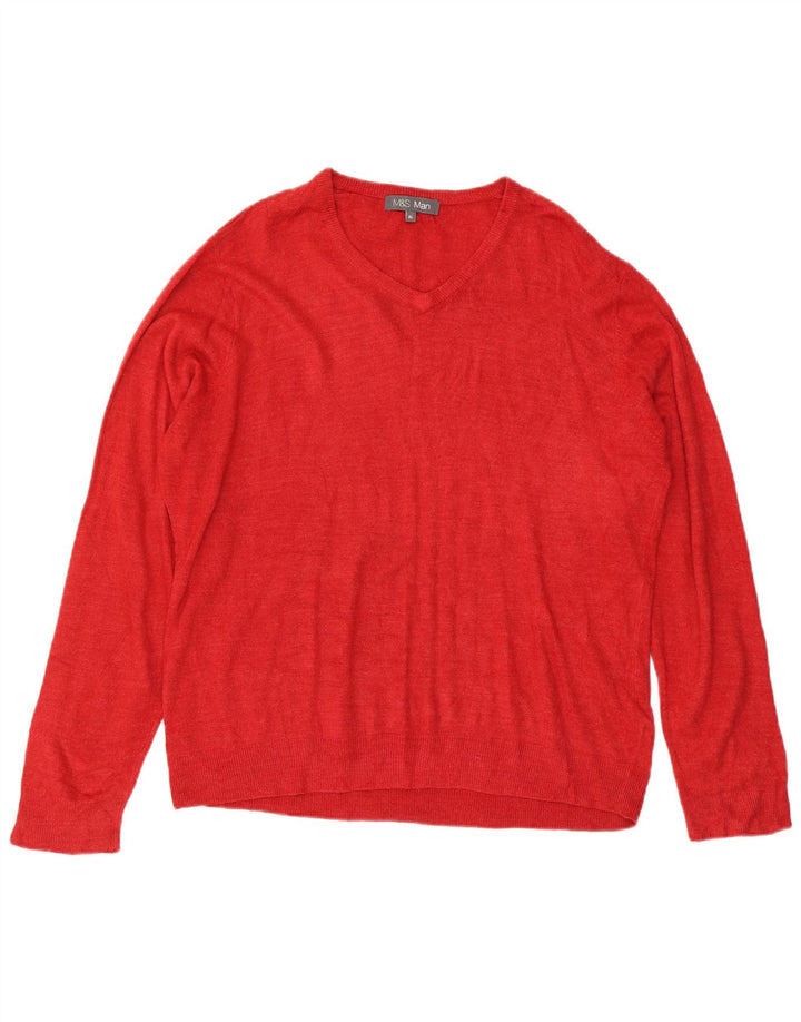 Marks & Spencer Suéter con Cuello en V para Hombre XL Acrílico Rojo