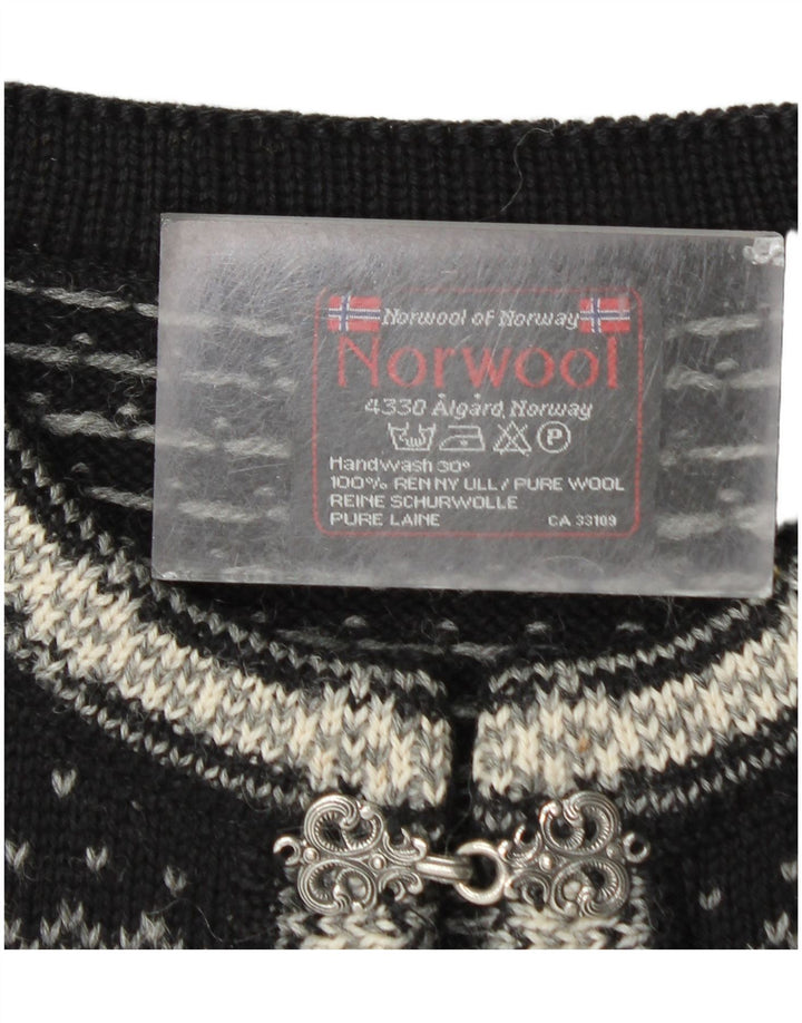 Norwool Suéter tipo cárdigan para hombre Lana nueva Fair Isle mediana negra