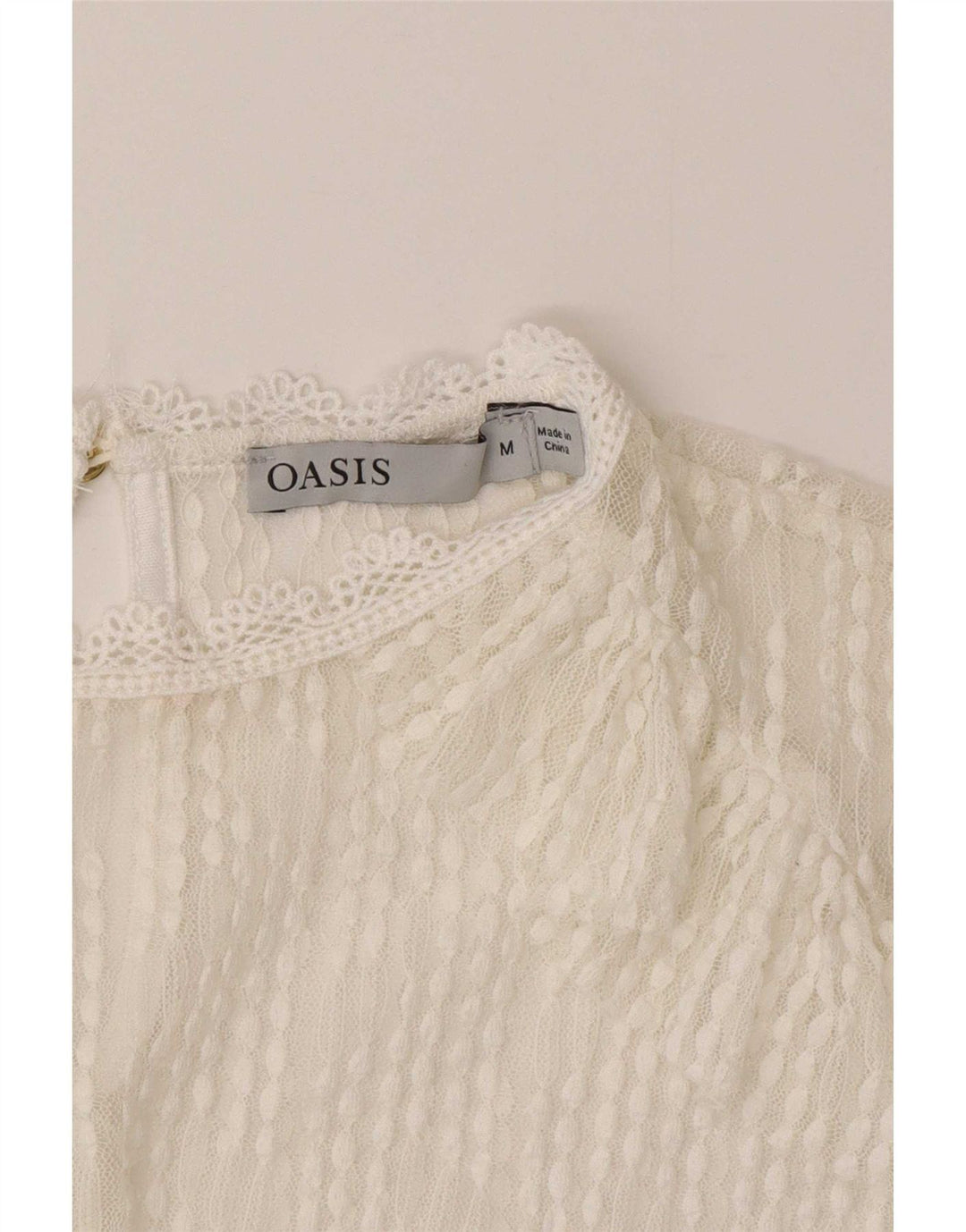 Oasis Top transparente de encaje de manga larga para mujer UK 44 Medium White