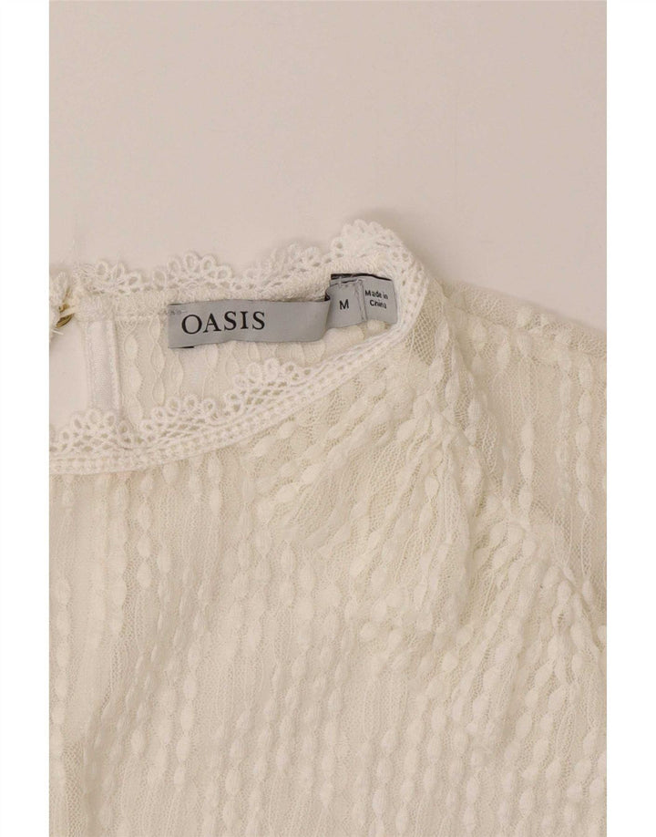 Oasis Top transparente de encaje de manga larga para mujer UK 44 Medium White