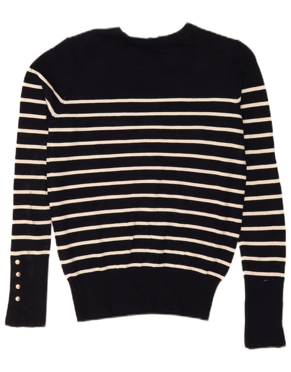 Zara Mujer Cuello Redondo Jersey Jersey UK 10 Small Azul Marino Rayas