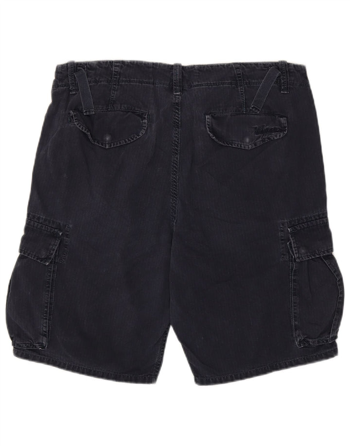 Vintage hombres cargo pantalones cortos W33 medio azul marino algodón