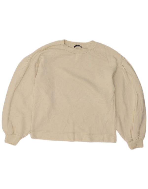 Zara Mujer Sudadera Extragrande Jersey UK 10 Small Off White Cotton