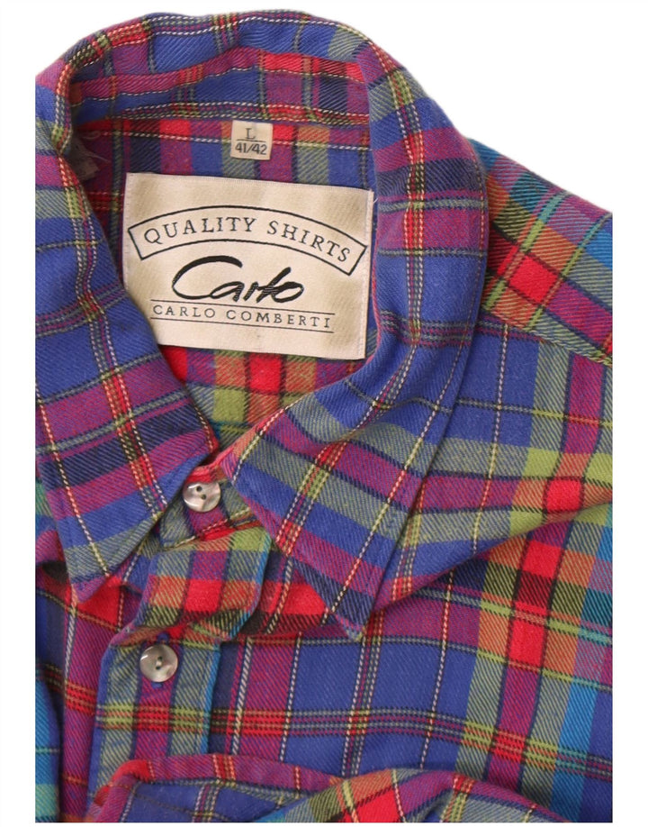 Carlo Comberti Camisa De Franela De Manga Corta Para Hombre Talla 41/42 Large Blue Check