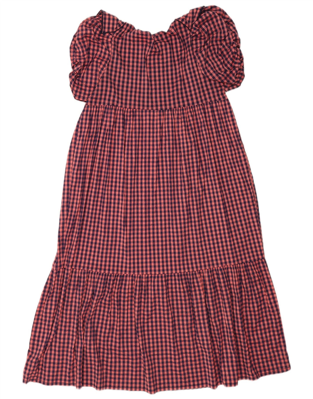 Zara Vestido Imperio Con Volantes Para Mujer UK 10 Small Pink Gingham Poliéster