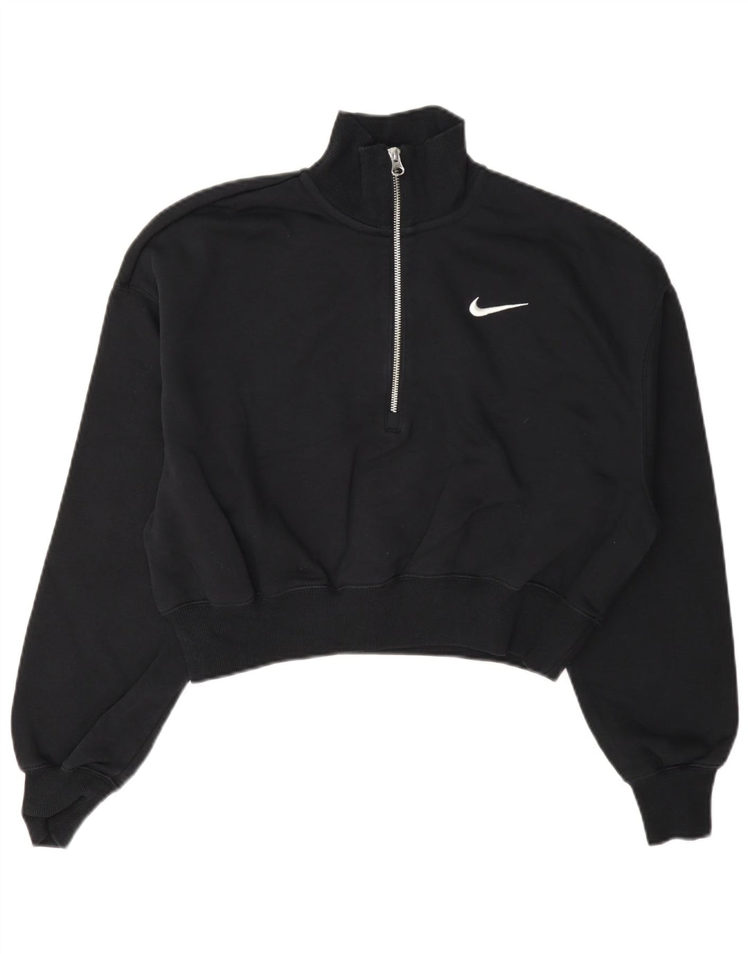 Nike Mujer Oversize Crop Zip Neck Sudadera Jumper UK 10 Small Negro