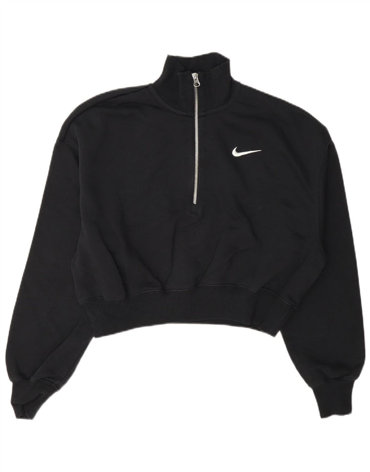 Nike Mujer Oversize Crop Zip Neck Sudadera Jumper UK 10 Small Negro