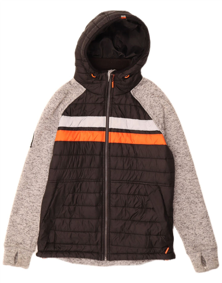 Superdry Chaqueta cortavientos con capucha para hombre, talla 38, poliéster negro mediano