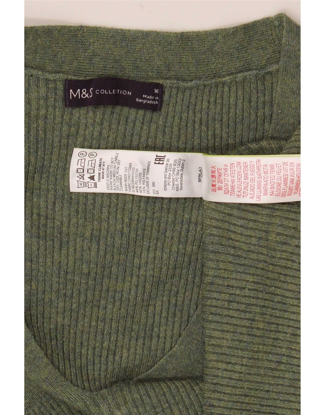 Marks & Spencer Jersey con cuello en V para mujer UK 46 Poliéster verde grande