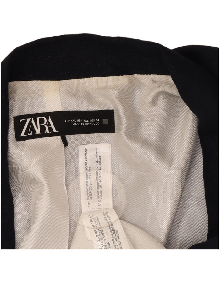 Zara Chaqueta Americana Abierta para Mujer UK 20 2XL Lino Azul Marino