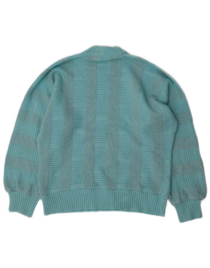 VINTAGE suéter de cuello de tortuga para mujer Reino Unido 14 rayas azules medianas
