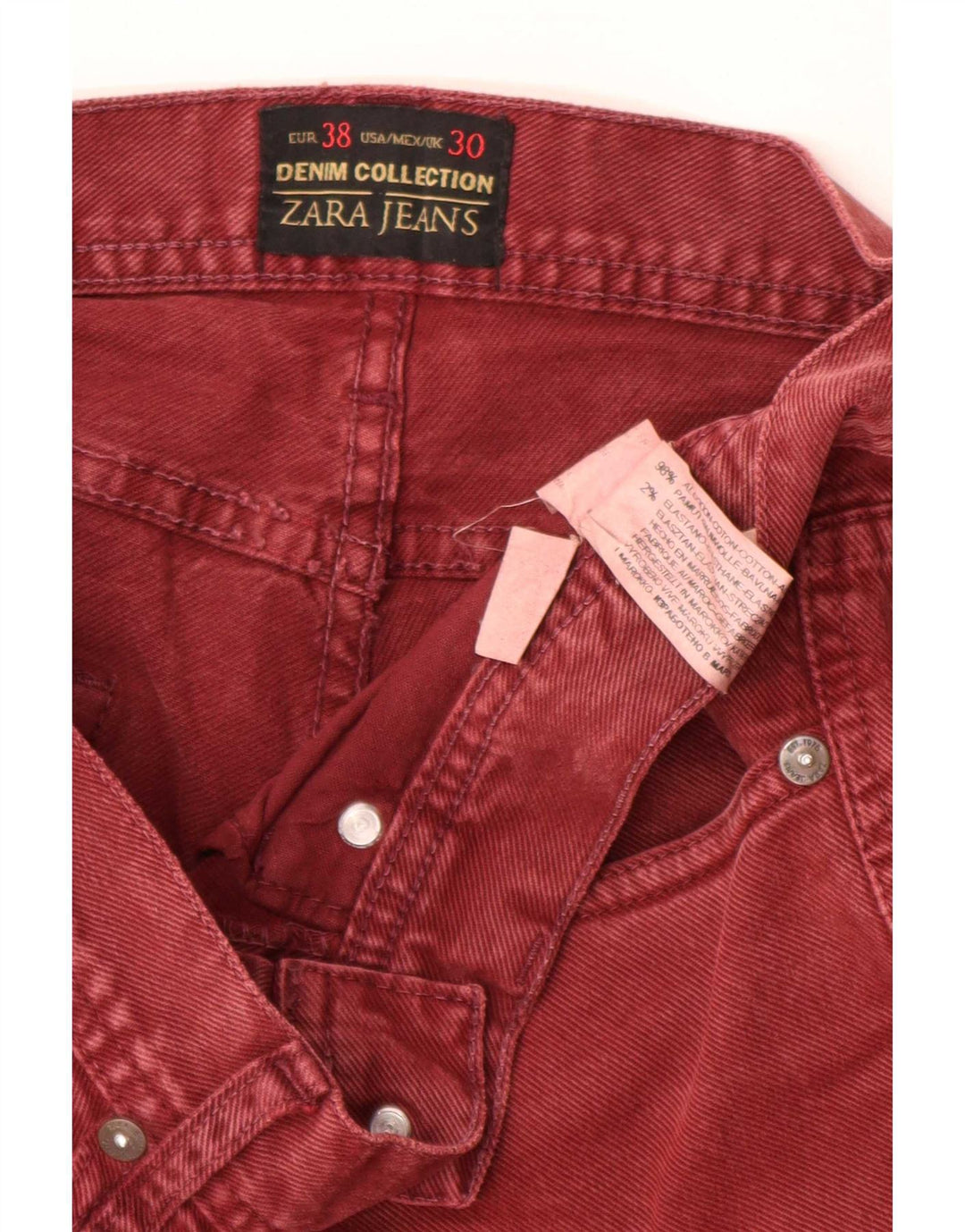 Zara Mens Slim Jeans EU 38 Small W30 L30 Algodón Rojo