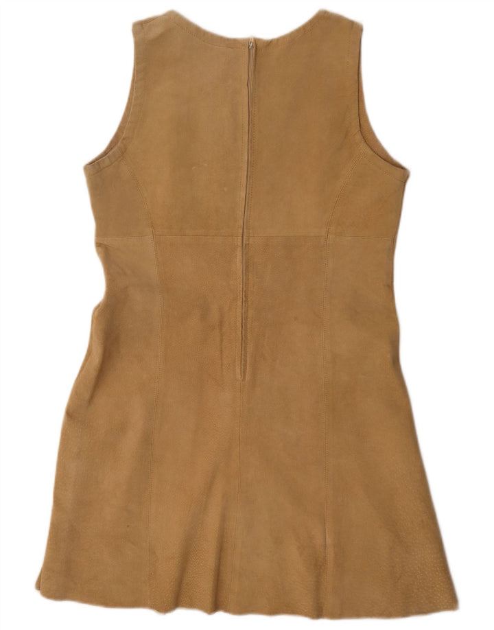 VINTAGE Vestido de tubo de ante sin mangas para mujer IT 44 Cuero beige medio