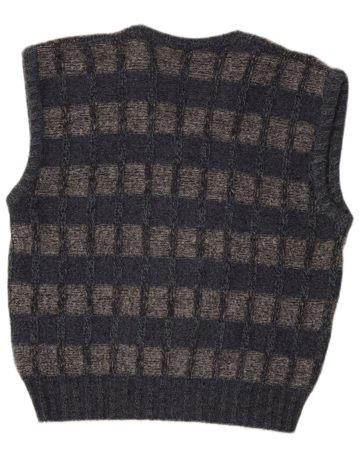 Vintage hombres chaleco tanque top pequeño gris comprobar acrílico