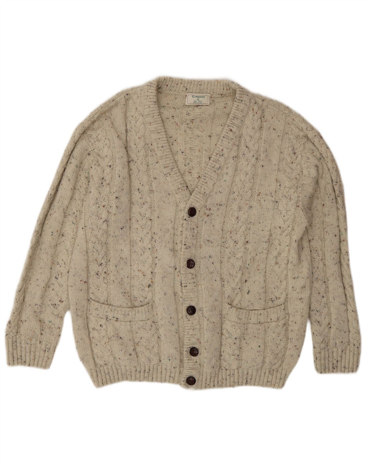 Vintage hombres Cardigan suéter grande beige moteado lana