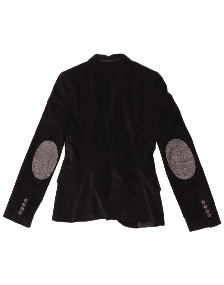Zara Chaqueta Blazer De Terciopelo Con 1 Botón Para Mujer UK 6 XS Negro
