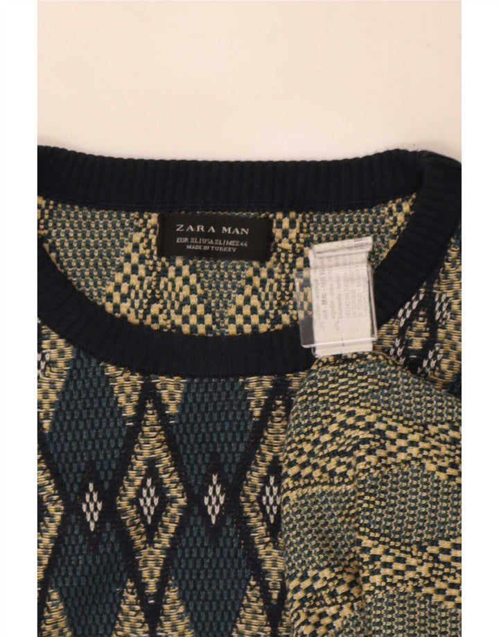 Zara Hombre Jersey De Cuello Redondo Jersey XL Multicolor Argyle/Diamond Acrílico