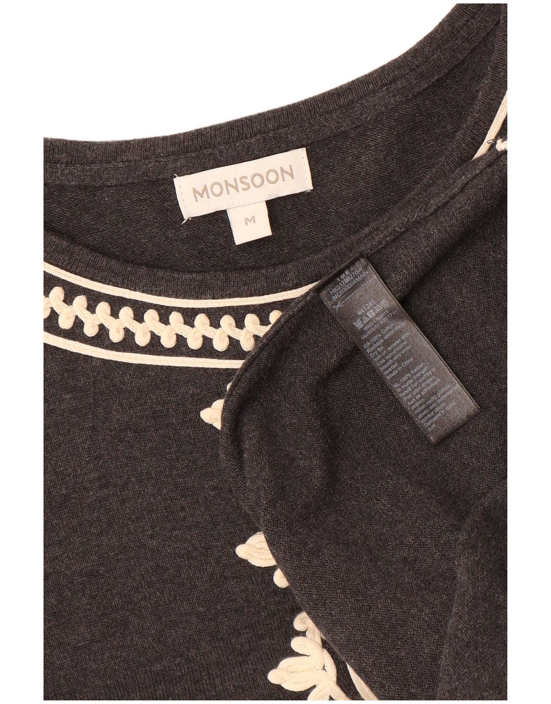 MONSOON Vestido tipo jersey de manga 3/4 para mujer UK 42 Algodón gris medio