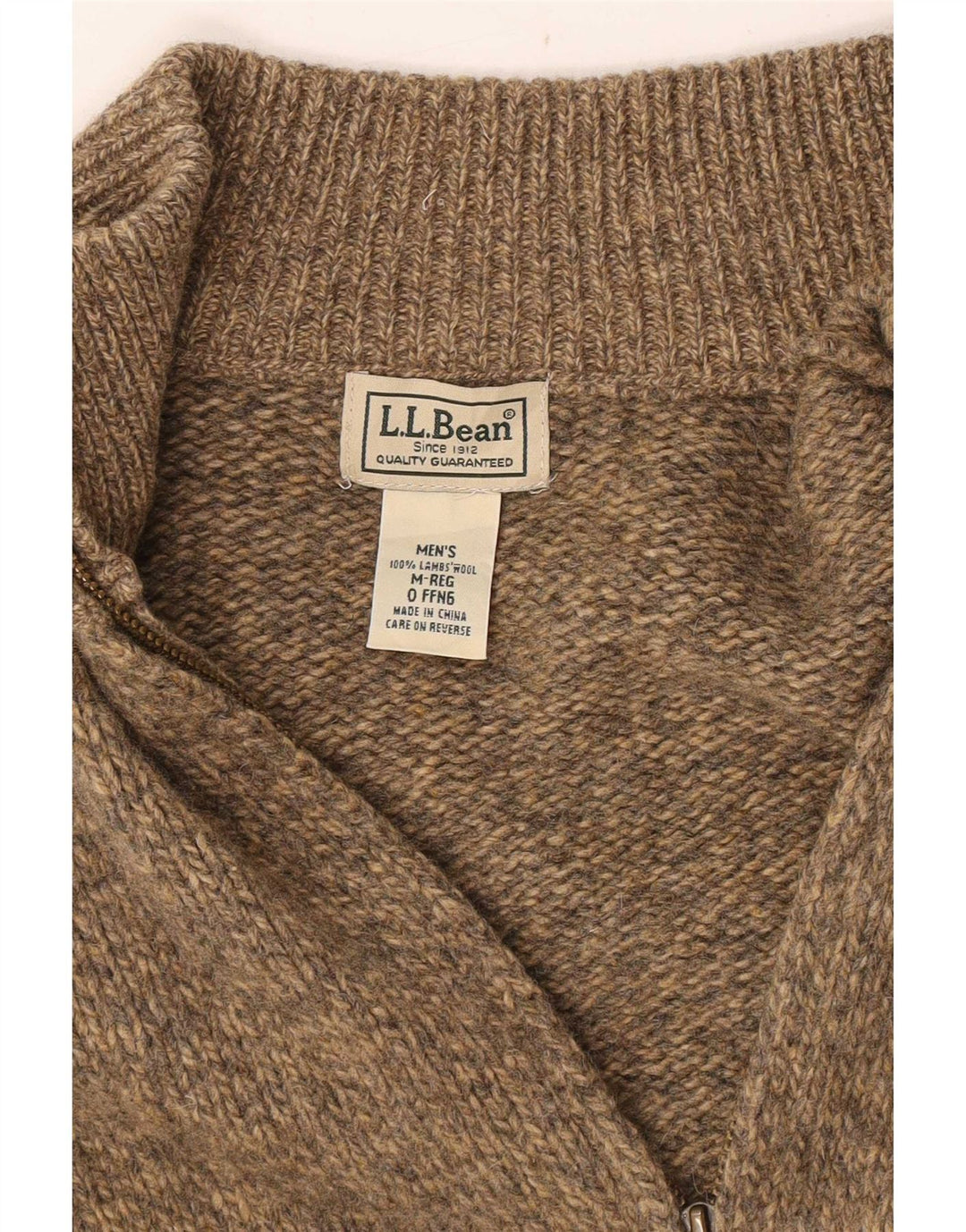 L.L.Bean Suéter tipo cárdigan con cremallera completa para hombre Lana de cordero moteada en color beige medio