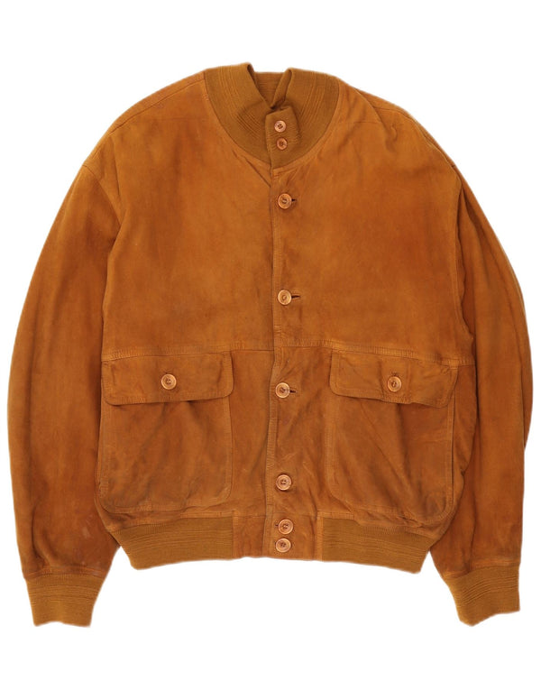 Vintage hombres ante bomber chaqueta IT 48 cuero marrón medio