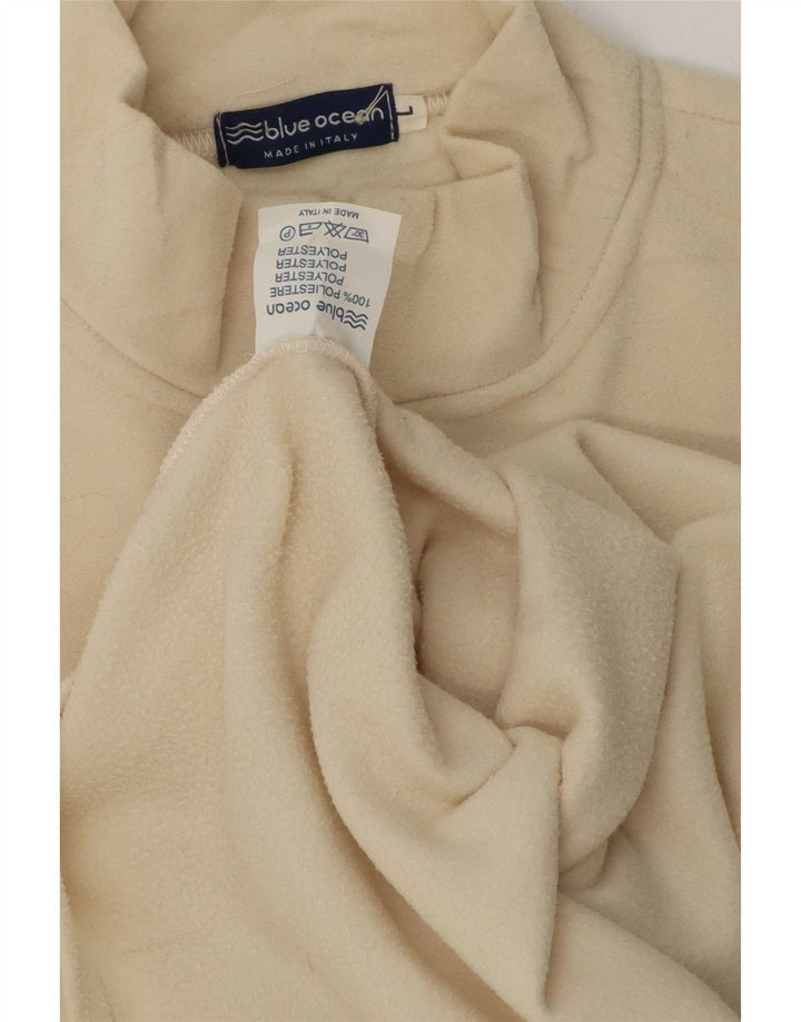 Vintage hombres Velour Zip cuello sudadera Jumper grande poliéster beige