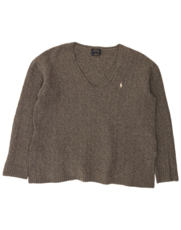 Polo Ralph Lauren - Jersey con cuello en V para mujer, talla 40, talla grande, lana gris
