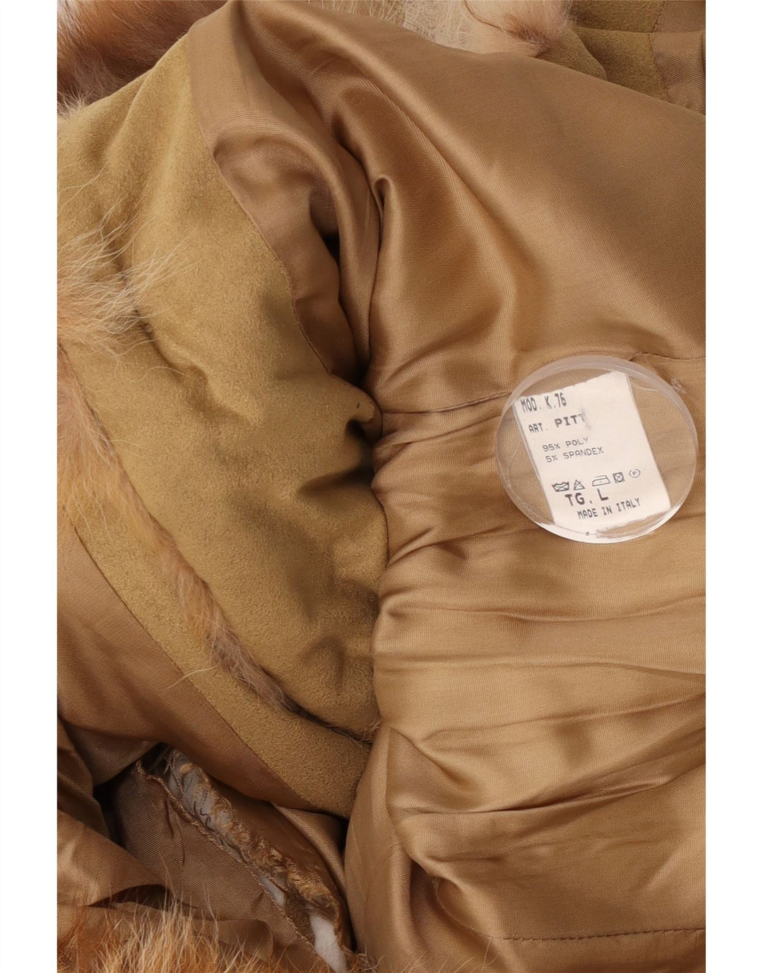 Vintage mujer chaqueta acolchada con capucha Reino Unido 16 poliéster beige grande