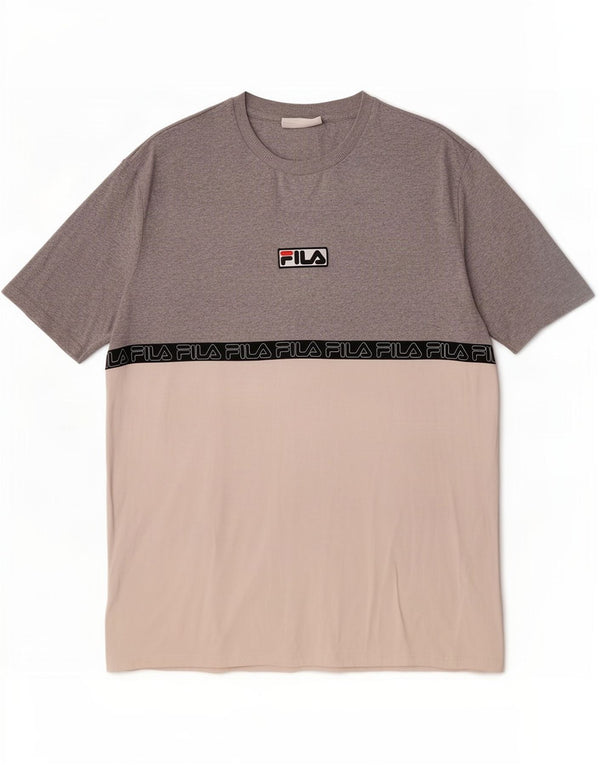 Fila Camiseta gráfica para hombre Top grande de algodón gris con bloques de color