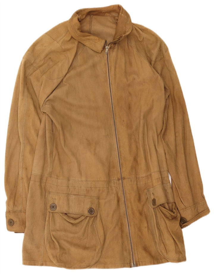 Vintage mujer ante abrigo Reino Unido 8 pequeño beige