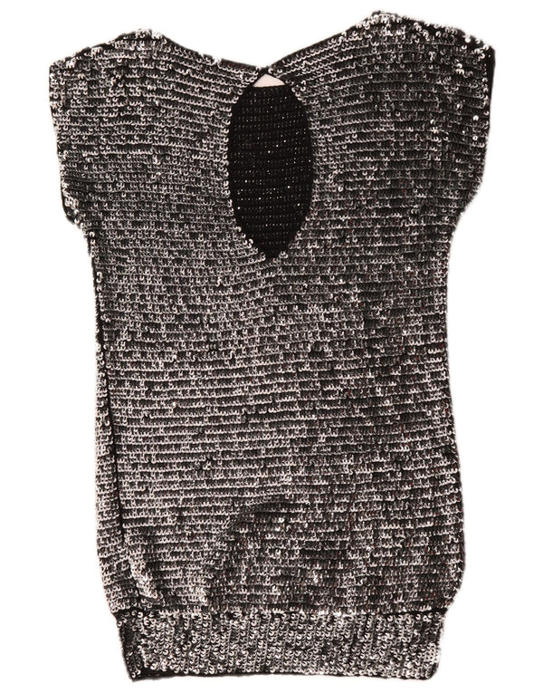 Mangano Vestido ajustado con lentejuelas para mujer UK 44 Lana plateada mediana