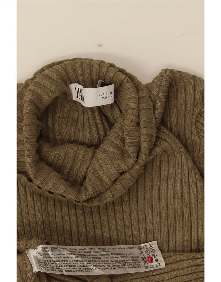 Zara Mujer Crop Top UK 8 Small Viscosa Caqui