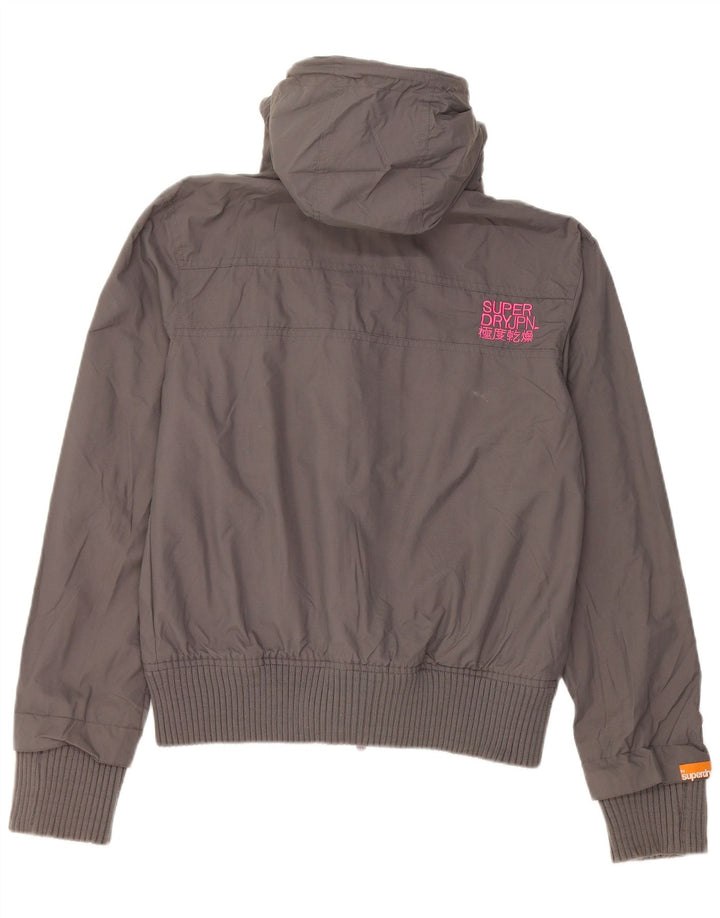 Superdry Chaqueta impermeable con capucha para mujer, talla 46, nailon gris grande