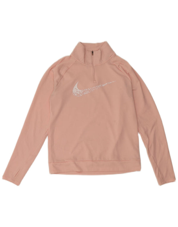 Nike Mujer Oversize Graphic Zip Neck Jersey Chándal Top UK 6 XS Rosa