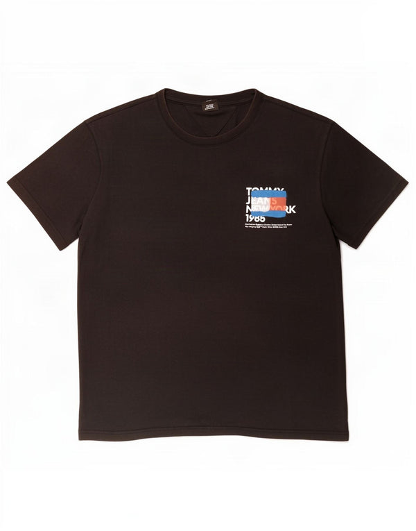 Tommy Hilfiger Camiseta gráfica para hombre Top grande de algodón negro