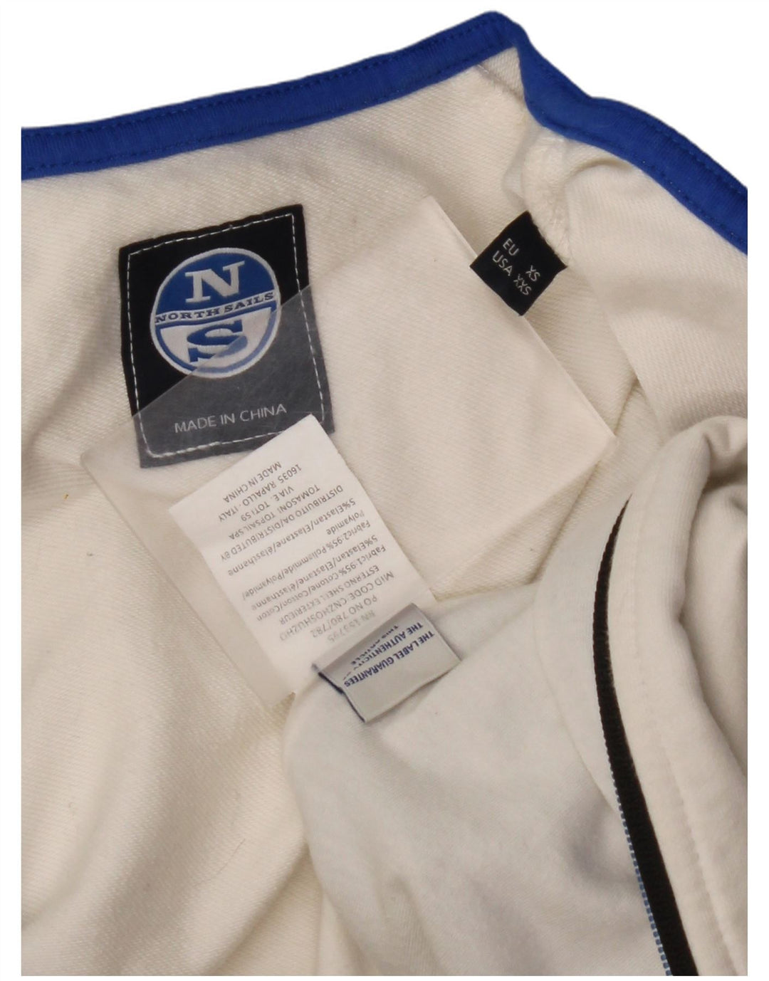 NORTH SAILS Suéter con capucha y cremallera para hombre 2XS Algodón blanco