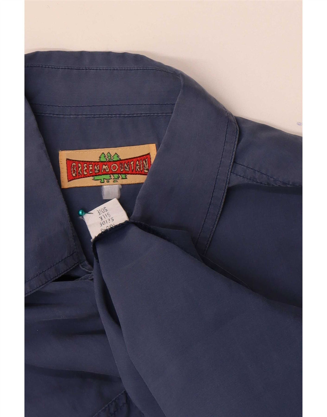 Vintage hombres camisa de manga corta grande azul seda clásico